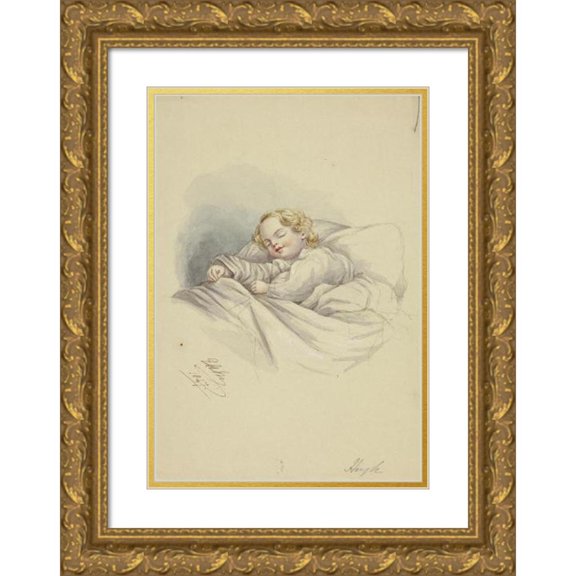 Elizabeth Murray 14x18 Gold Ornate Wood Frame and Double Matted Museum Art Print Titled - Hugh Sleeping (1847)