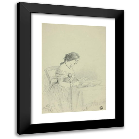 Elizabeth Murray 18x24 Black Modern Framed Museum Art Print Titled - Woman Watercoloring (Possibly a Self Portrait) (1856)