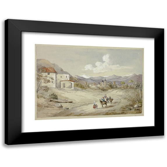 Elizabeth Murray 24x18 Black Modern Framed Museum Art Print Titled - Albenga on the Corniche (Costal) Road (1841)