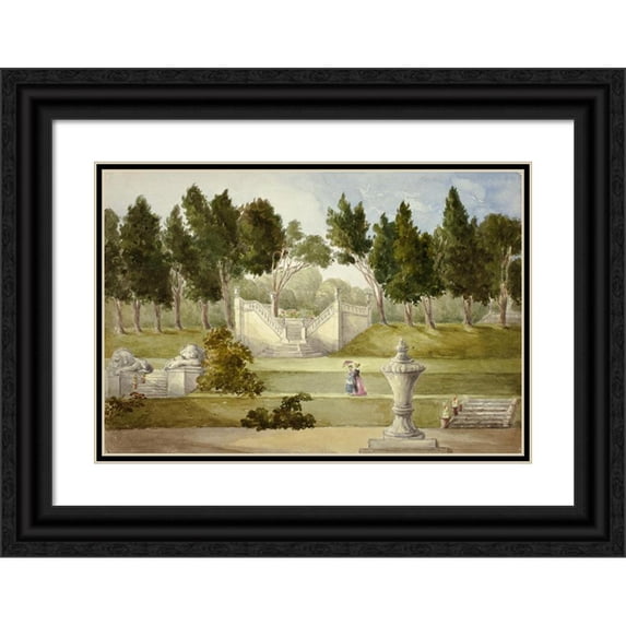 Elizabeth Murray 24x18 Black Ornate Framed Double Matted Museum Art Print Titled: Garden at Clifton Hall (1845)