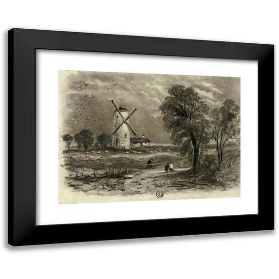 Elizabeth Murray 24x19 Black Modern Framed Museum Art Print Titled - Landscape with Windmill (1850)