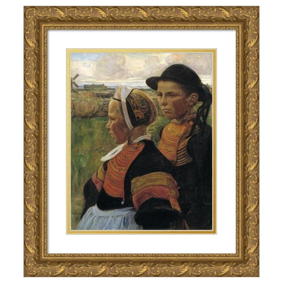 Elizabeth Nourse 15x18 Gold Ornate Wood Frame and Double Matted Museum Art Print Titled - Brother and Sister, Penmarc’H (ca. 1901)
