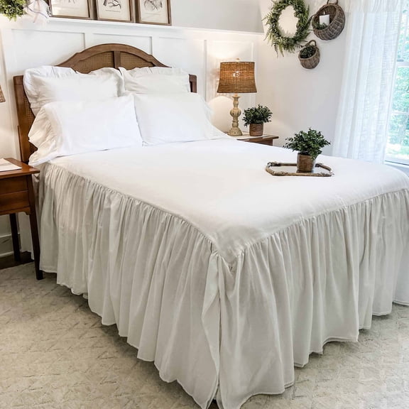 Elizabeth Ruffled Bedspread, Cal King, Skirted, Antique White, Farmhouse Bedding