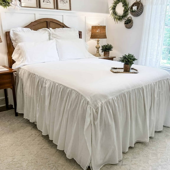 Elizabeth Ruffled Bedspread, King, Skirted, Antique White, Farmhouse Bedding