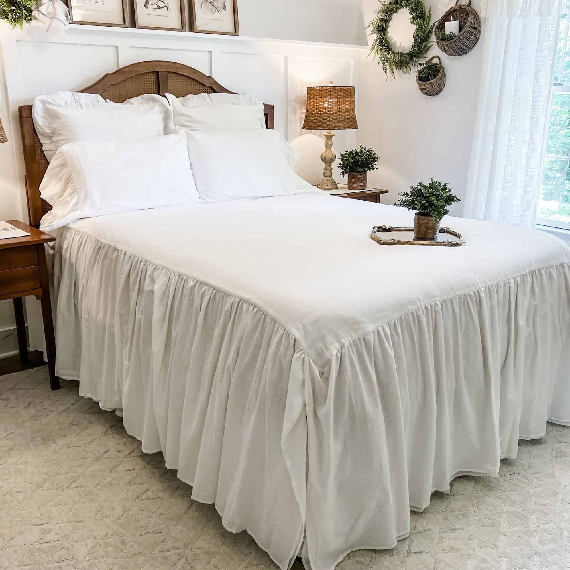 Elizabeth Ruffled Bedspread, Twin, Skirted, Antique White, Farmhouse Bedding