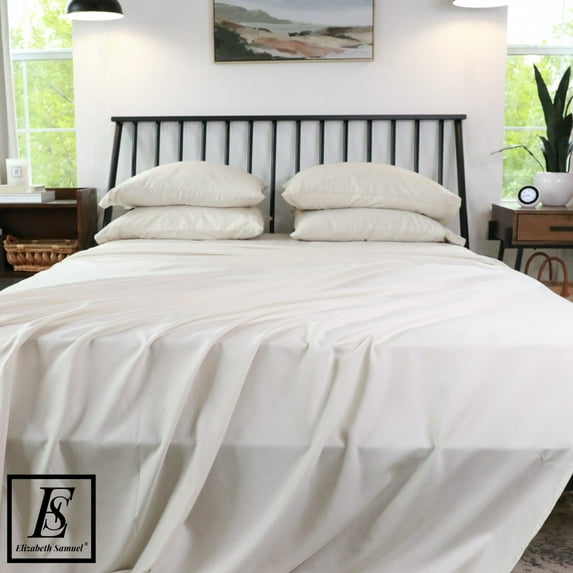 Elizabeth Samuel - Ivory King Size Bed Sheet Set 100% Bamboo - 15” Deep Pockets Soft, Cooling, and Machine Washable 6 pieces - 4 pillowcases, 1 flat sheet, 1 fitted sheet (Ivory, King)