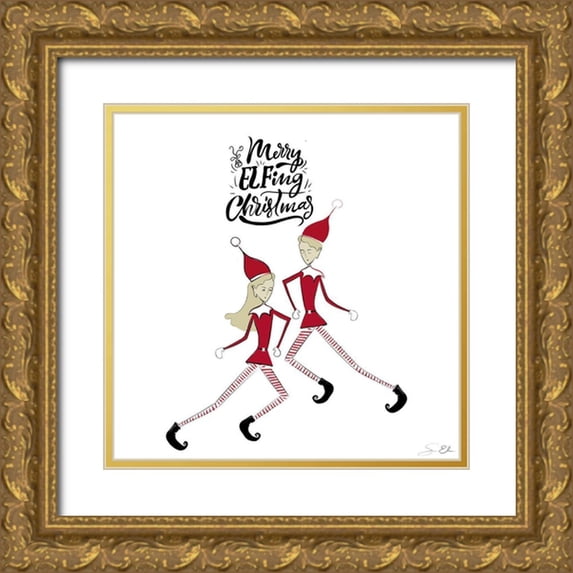 Elizabeth, Sara 20x20 Gold Ornate Wood Framed with Double Matting Museum Art Print Titled - Merry Elfing Christmas 2