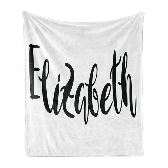 Elizabeth Soft Flannel Fleece Throw Blanket, Monochrome Inscription Style Modern Calligraphy Design Popular Girl Name, Cozy Plush for Indoor and Outdoor Use, 50" x 60", Black and White, by Ambesonne