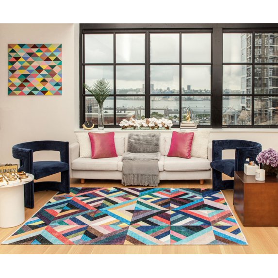 Elizabeth Sutton MI25A Bright Side Abstract Modern Multicolor Area Rug, 2'7" x 8'