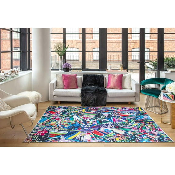 Elizabeth Sutton MI30A Chasing Rainbows Abstract Modern Multicolor Area Rug, 2'7" x 4'