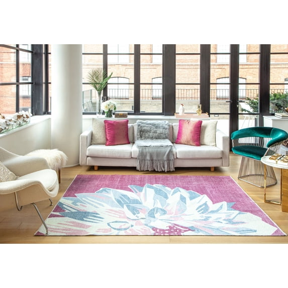 Elizabeth Sutton MI35B Love Dahlia Floral Modern Pink Area Rug, 2'7" x 4'