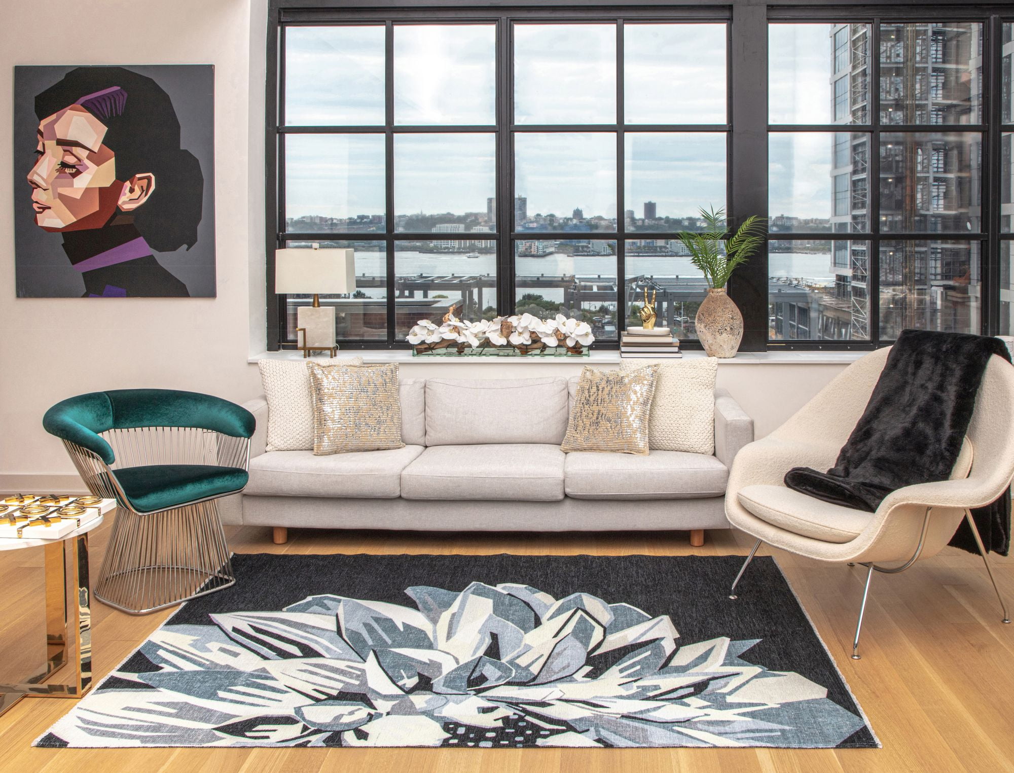 Elizabeth Sutton MI35D Twilight Dahlia Floral Modern Black Area Rug, 7'10"X10'0"