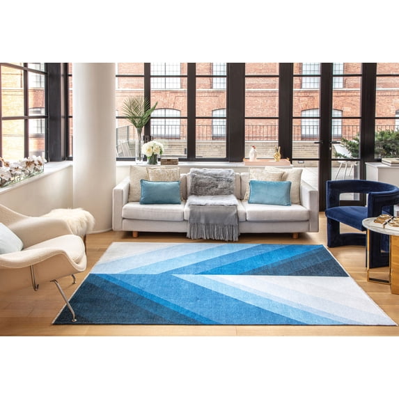 Elizabeth Sutton MI40A True Blue Stripe Modern Blue Area Rug, 2'7" x 4'