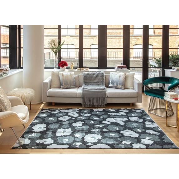 Elizabeth Sutton MI60A Primrose Path Floral Modern Black Area Rug, 7'10"X10'0"