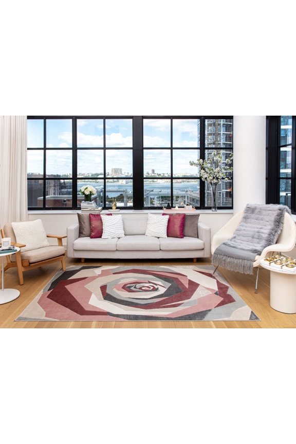 Elizabeth Sutton VE10C Cheery Blossom Floral/Geometric Modern Pink Area Rug, 2'0" x 4'0"