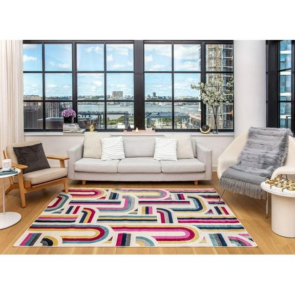 Elizabeth Sutton VE15A Sweet Spot Geometric Modern White Area Rug, 2'0" x 4'0"