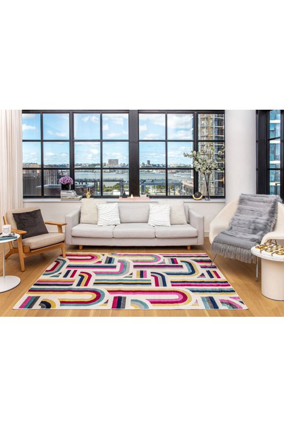 Elizabeth Sutton VE15A Sweet Spot Geometric Modern White Area Rug, 2'0" x 4'0"
