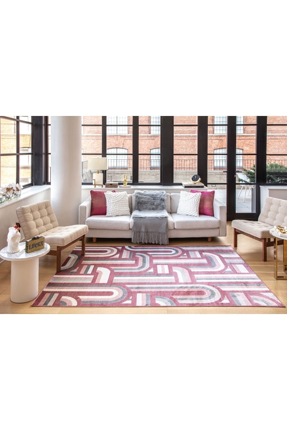 Elizabeth Sutton VE15D At First Blush Geometric Modern Burgundy Area Rug, 2'0" x 4'0"