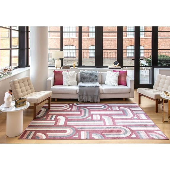 Elizabeth Sutton VE15D At First Blush Geometric Modern Burgundy Area Rug, 2'0" x 4'0"