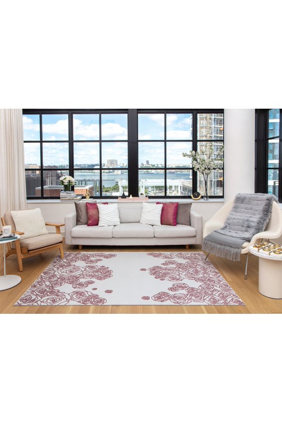 Elizabeth Sutton VE30C Spring Beauty Floral Transitional White Area Rug, 2'0" x 4'0"