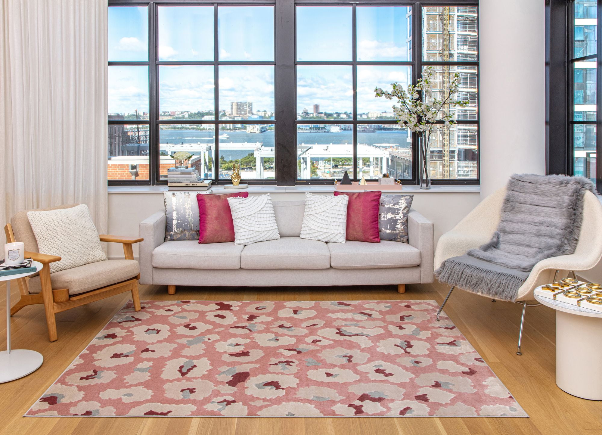 Elizabeth Sutton VE45C Fierce Abstract Modern Pink Area Rug, 2'0" x 4'0"