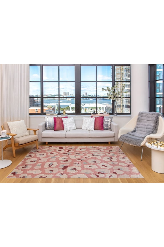 Elizabeth Sutton VE45C Fierce Abstract Modern Pink Area Rug, 2'0" x 4'0"