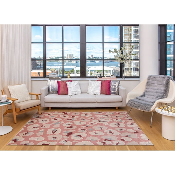 Elizabeth Sutton VE45C Fierce Abstract Modern Pink Area Rug, 2'0" x 4'0"