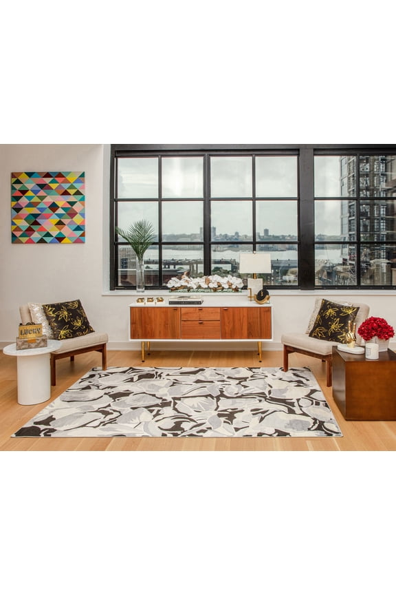 Elizabeth Sutton VE55B Small Wonder Abstract Modern Gray Area Rug, 2'0" x 4'0"