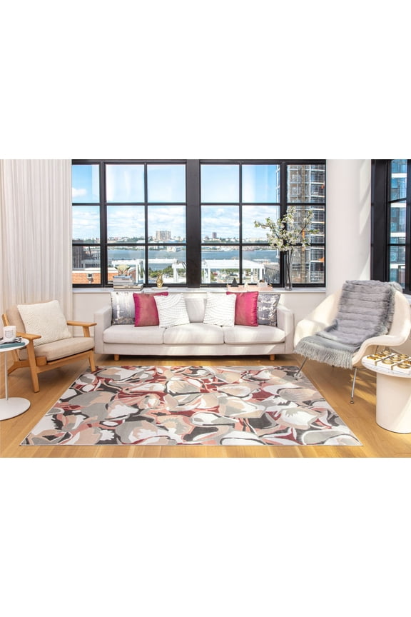 Elizabeth Sutton VE55C Bright Idea Abstract Modern Pink Area Rug, 2'0" x 4'0"