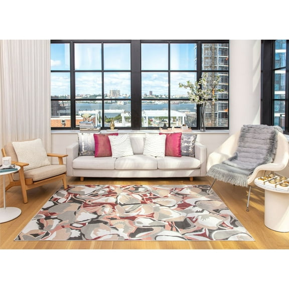 Elizabeth Sutton VE55C Bright Idea Abstract Modern Pink Area Rug, 2'0" x 4'0"