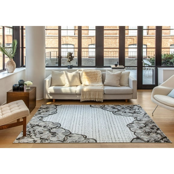 Elizabeth Sutton VE65A Over The Moon Floral Modern Cream Area Rug, 2'0" x 4'0"