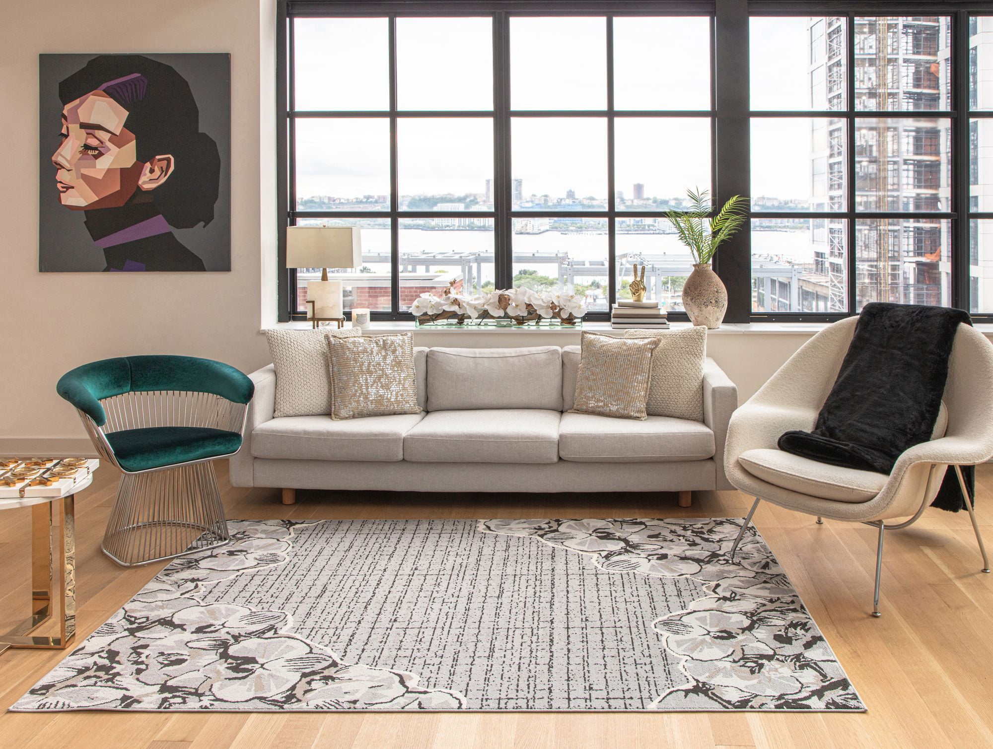 Gray Floral Tufted Reversible Synthetic Area Rug
