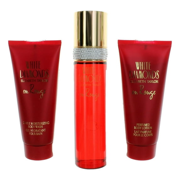 Elizabeth Taylor White Diamonds En Rouge , 3 Pc Gift Set 3.3oz EDT Spray, 3.3oz Body Lotion, 3.3oz Body Wash