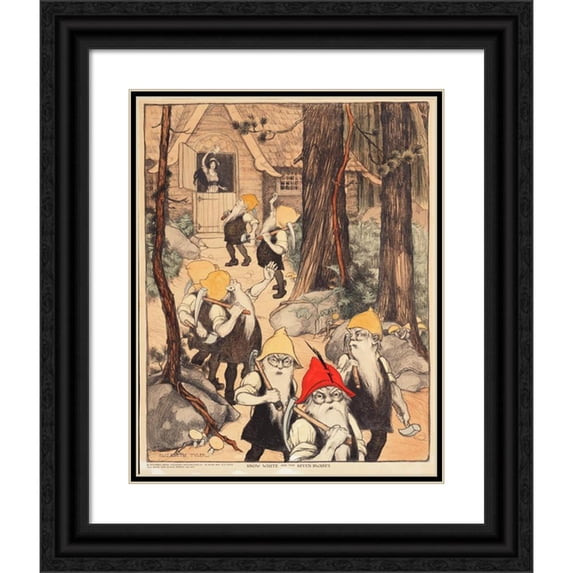 Elizabeth Tyler Wolcott 12x14 Black Ornate Wood Framed Double Matted Museum Art Print Titled: Snow White and the Seven Dwarfs (1920)