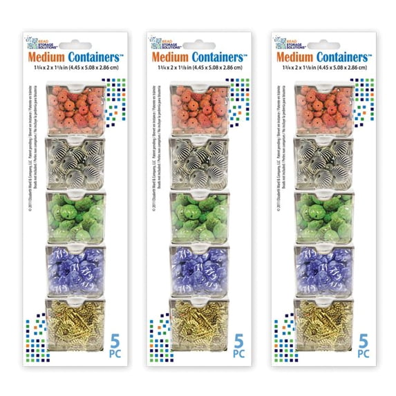 Elizabeth Ward Bead Storage Solutions 5 Piece Craft Containers, (3 Pack)