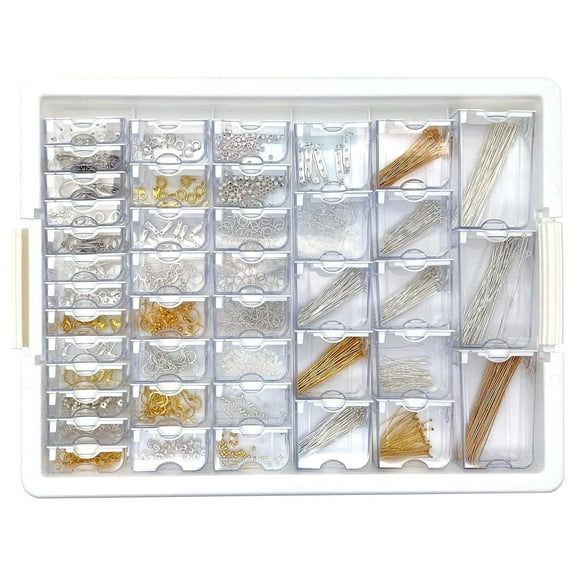 Elizabeth Ward Plastic See-Through Stackable 1,111 Piece /Silver Assorted Costume Jewelry Findings Tray Bead Organizer