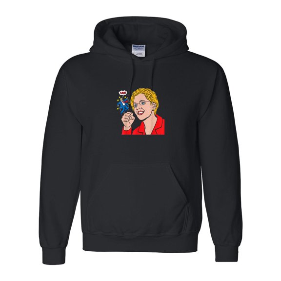 Elizabeth Warren Punching Cartoon Comic Book Art Political Satire Democrat Hoodie Unisex, up to 5XL