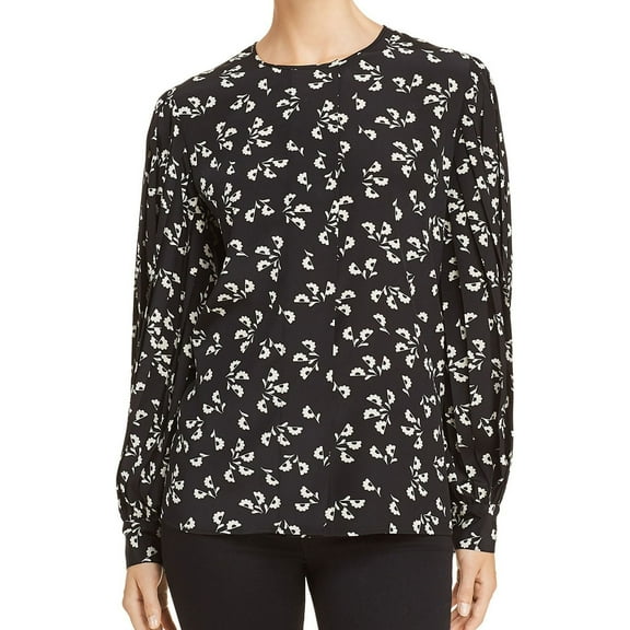 Elizabeth and James Womens Floral Button Down Blouse, Black, Small