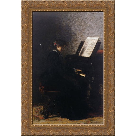 Elizabeth at the Piano 18x24 Gold Ornate Wood Framed Canvas Art by Eakins, Thomas