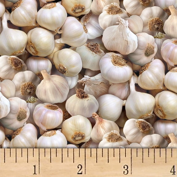 Elizabeth's Studio Food Festival Garlic White Quilt 100% Cotton Fabric sold by the Yard