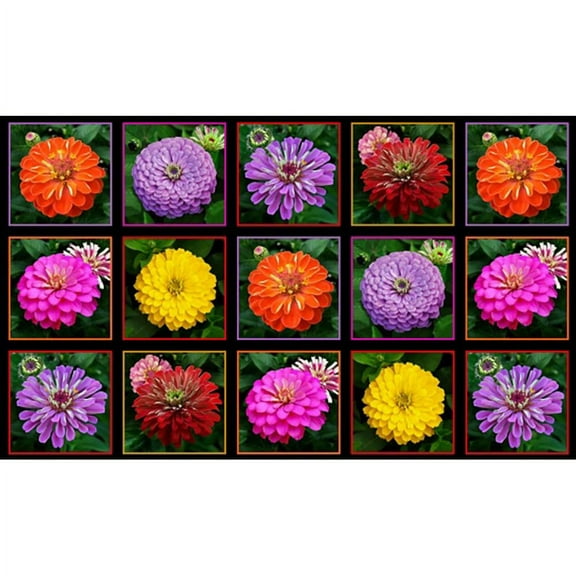 Elizabeth's Studios Zinnia Digital Garden Bloom Panel 100% Cotton Fabric sold by the yard