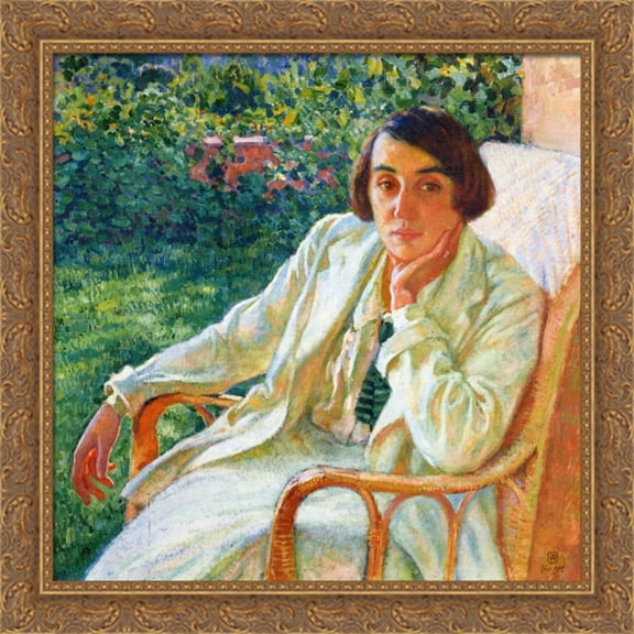 Elizabeth van Rysselberghe in a Cane Chair 28x28 Large Gold Ornate Wood Framed Canvas Art by Theo van Rysselberghe