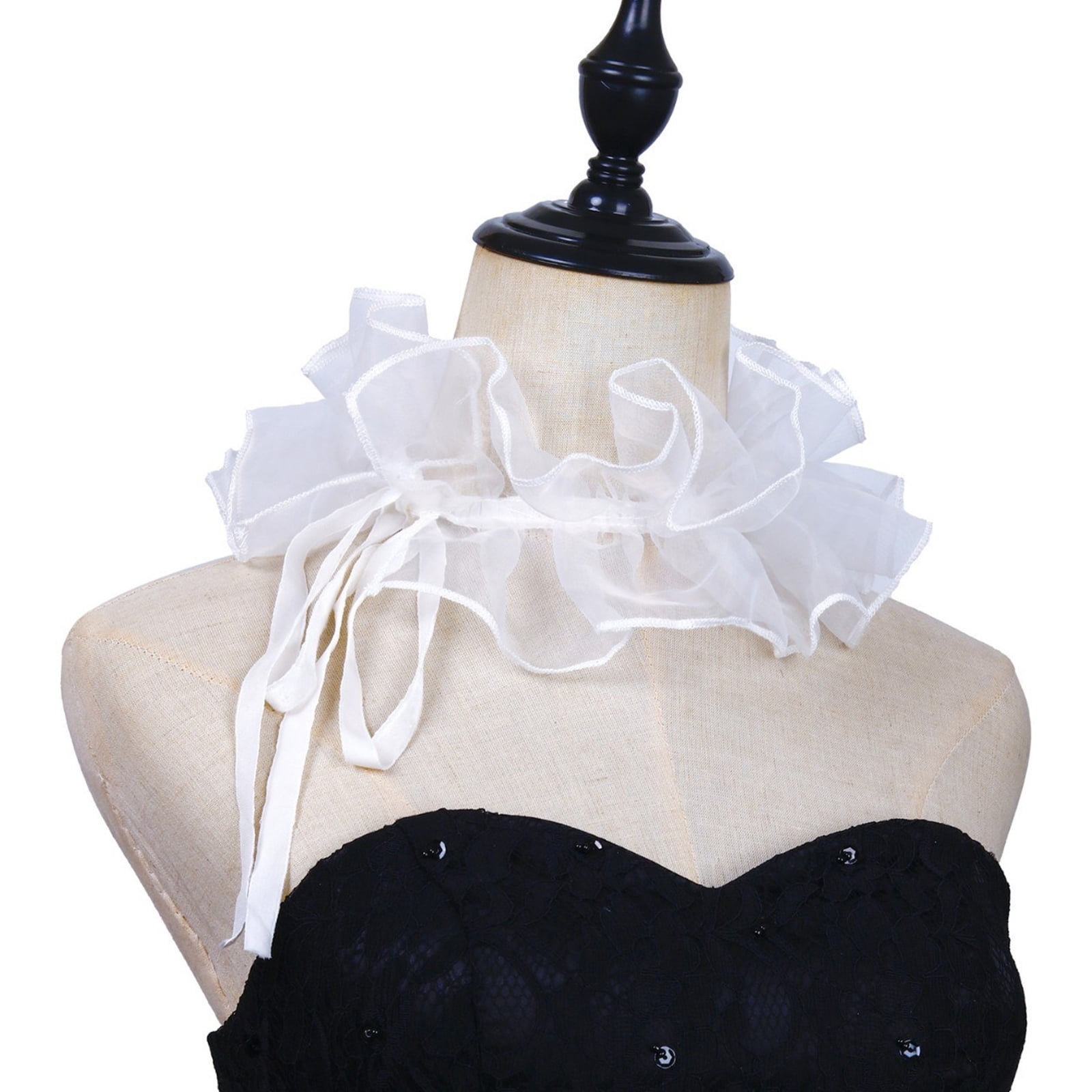 Cuff Ruff Fb Elizabethan Ruffle False Collar Victorian White Organza Neck Ruff and ...