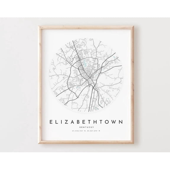 Elizabethtown Map Print Elizabethtown Map Poster City Wall Art Ky Road Map Kentucky Print Street Map Decor Office Gift L1037V4 Decor For Living Room Bedroom