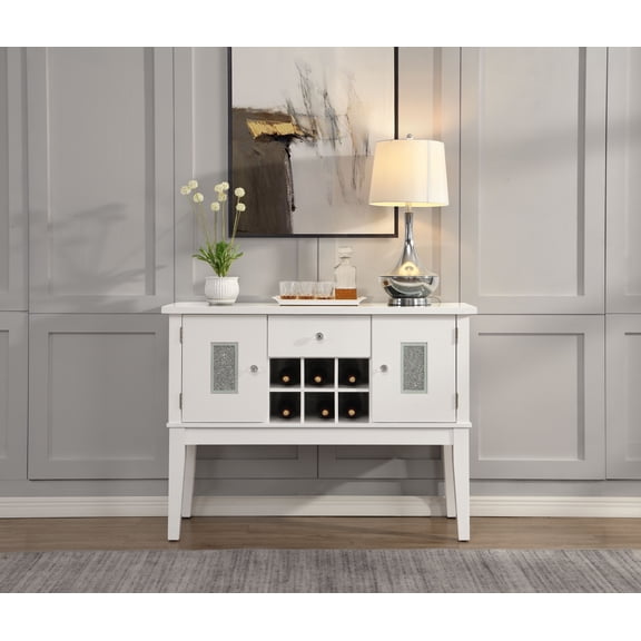 Elizaveta Faux Crystal Diamonds & White High Gloss Finish Server
