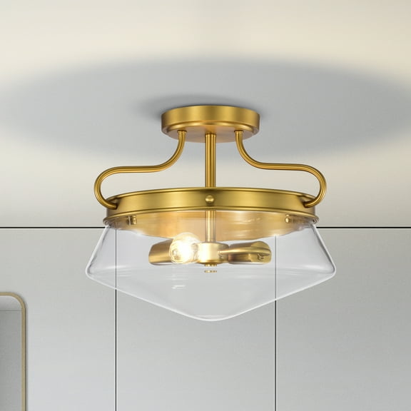 Elize Aged Brass 2-Light Metal & Glass Bowl Shade Semi-Flush Mount