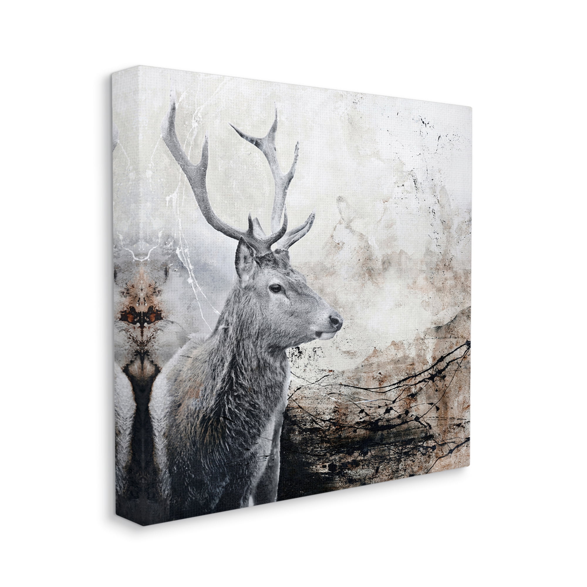 Elk Antler Portrait Rustic Abstract Landscape Animals & Insects Gallery-Wrapped Canvas Print Wall Art, 17x17