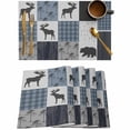 thumbnail image 1 of Elk Bear Jungle Animal Shadow Placemats Set of 4,Wipeable Washable Table Mats for Dining Tables,Retro Blue Plaid Place Mats for Kitchen Event Party Tabletop Decor, 1 of 7