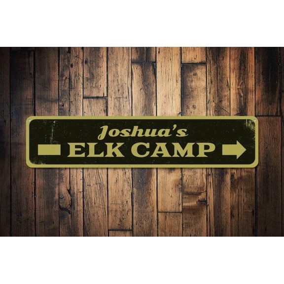 Elk Camp Sign Hunter Name Arrow Sign Metal Hunting Decor Custom Hunt Lover Sign Man Cave Sign - Elk Camps - Size: 16 x 4 Inches