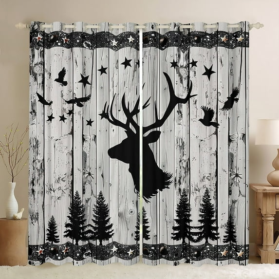 Elk Deer Blackout Curtains Western Texas Star Curtains & Drapes,Moose Reindeer Curtains Woodland Animal Pine Trees Grey Lodge Cabin Vintage Rustic Farmhouse Western Decor